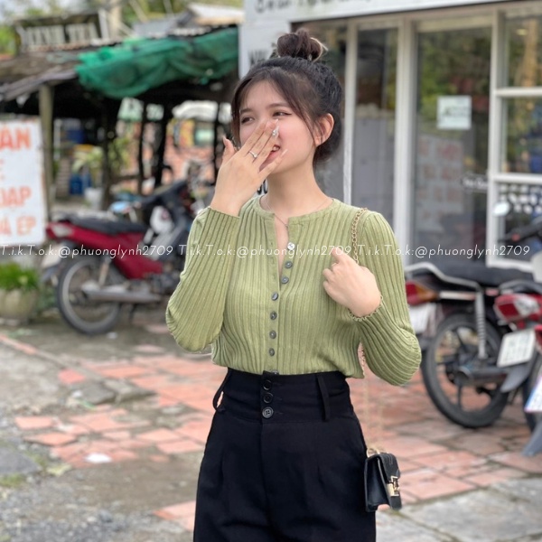 Áo len tay dài cài cúc giữa , áo dài tay ôm dáng chất len dày dặn PLA118