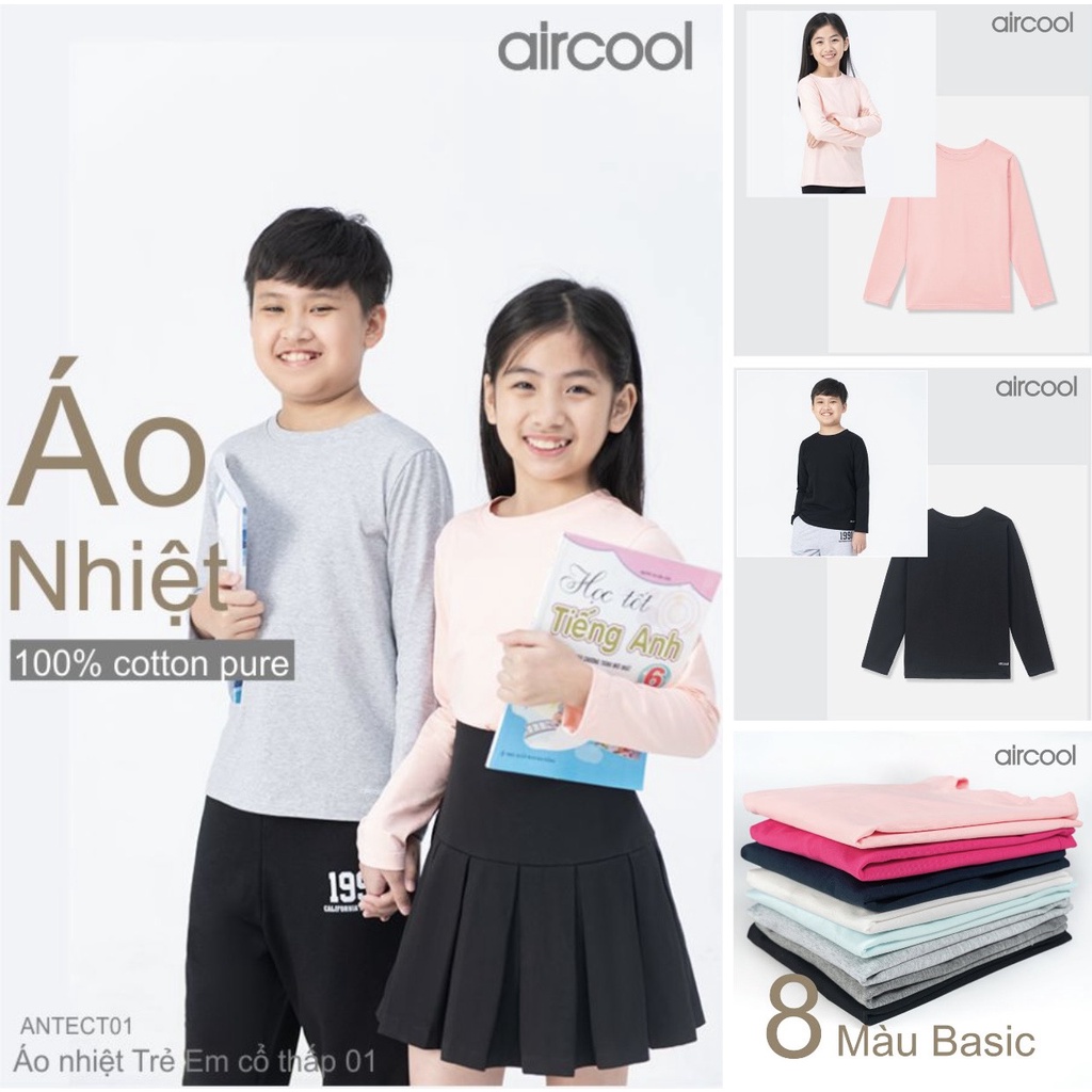 Áo giữ nhiệt trẻ em 2-14 tuổi cổ tròn Cotton Pure Aircool