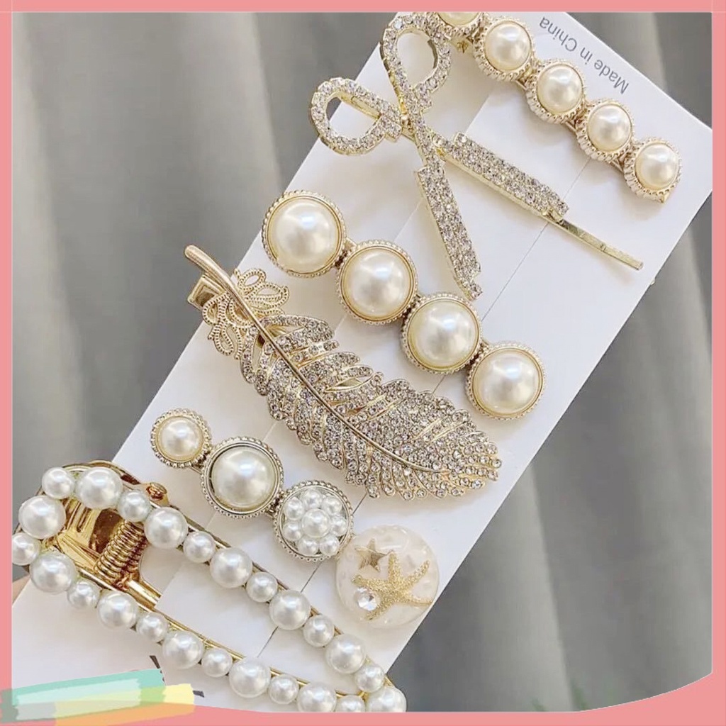 Set 6 Kẹp Tóc Hình Kéo Đính Ngọc Trai Giả Thời Trang Cho Nữ