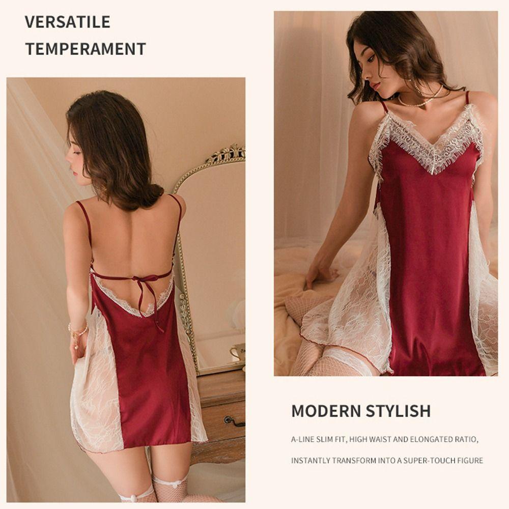 Đầm Ngủ Hai Dây Cổ Chữ V Khoét Sâu Hở Lưng 15H Thời Trang Cho Bạn Gái