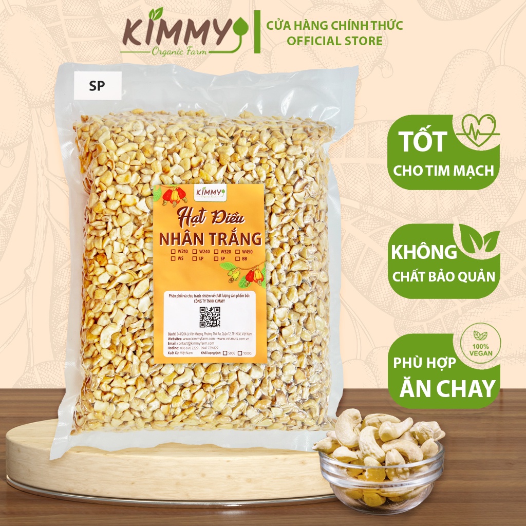 Hạt Điều Vỡ Vụn SP Kimmy Farm Loại Vỡ Nhỏ Bể 1/8 Nhân Trắng Sống 1KG - Hạt Dinh Dưỡng Chất Lượng Làm Sữa, Làm Bánh