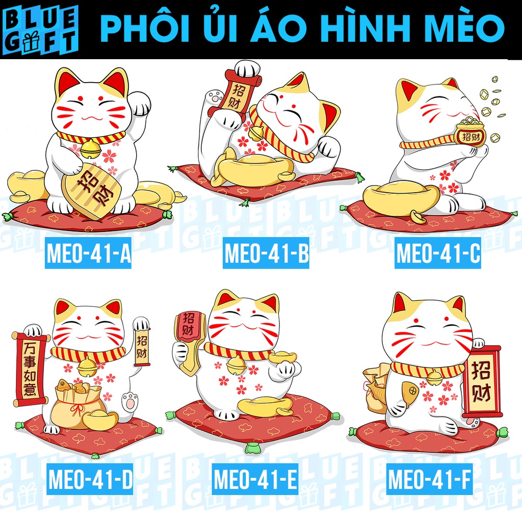 Pet In Ủi Áo Hình Mèo Tết, Có In Hình Theo Yêu Cầu, Phôi Hình In Ủi Nhiệt Quần Áo M8- Blue Gift