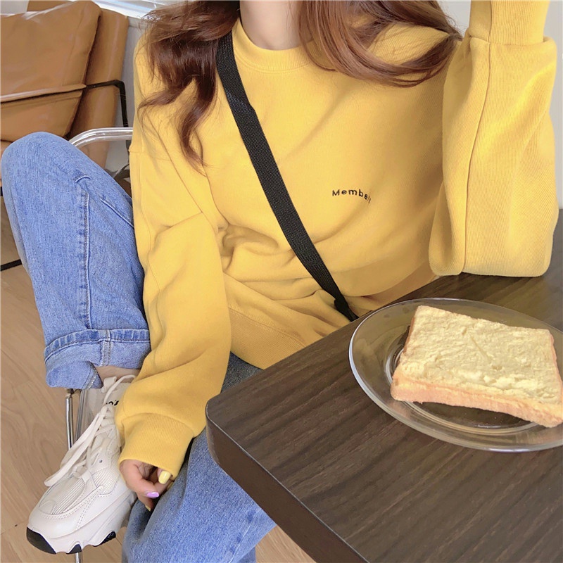 SUXI Áo Nỉ Cổ Tròn Dáng Rộng Màu Sắc Đơn Giản Thời Trang Xuân Thu Phong Cách Hàn Quốc Cho Nữ