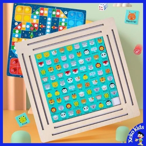 Bộ đồ chơi gỗ thông minh 2in1 xếp hình ghép cặp Piakchu và cờ cá ngựa, cờ bay cho bé, trẻ em, con trai, gái 3-10 tuổi