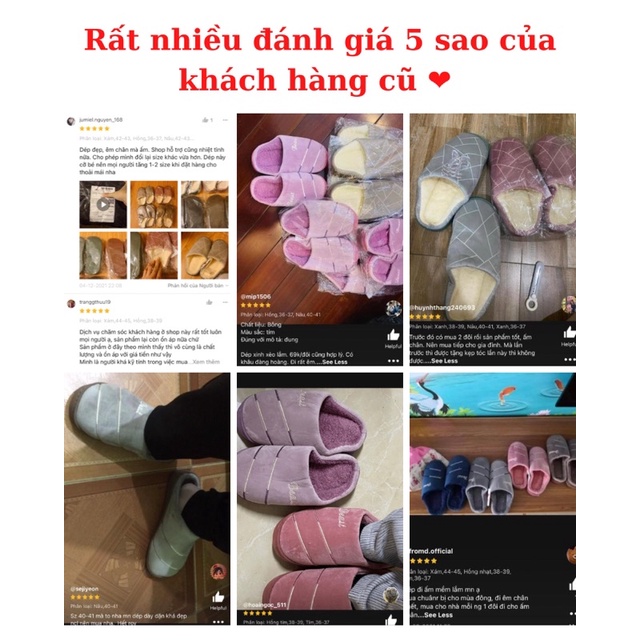 Dép bông đi trong nhà mùa đông dép lông đế cao su ấm áp nhẹ nhàng êm ái
