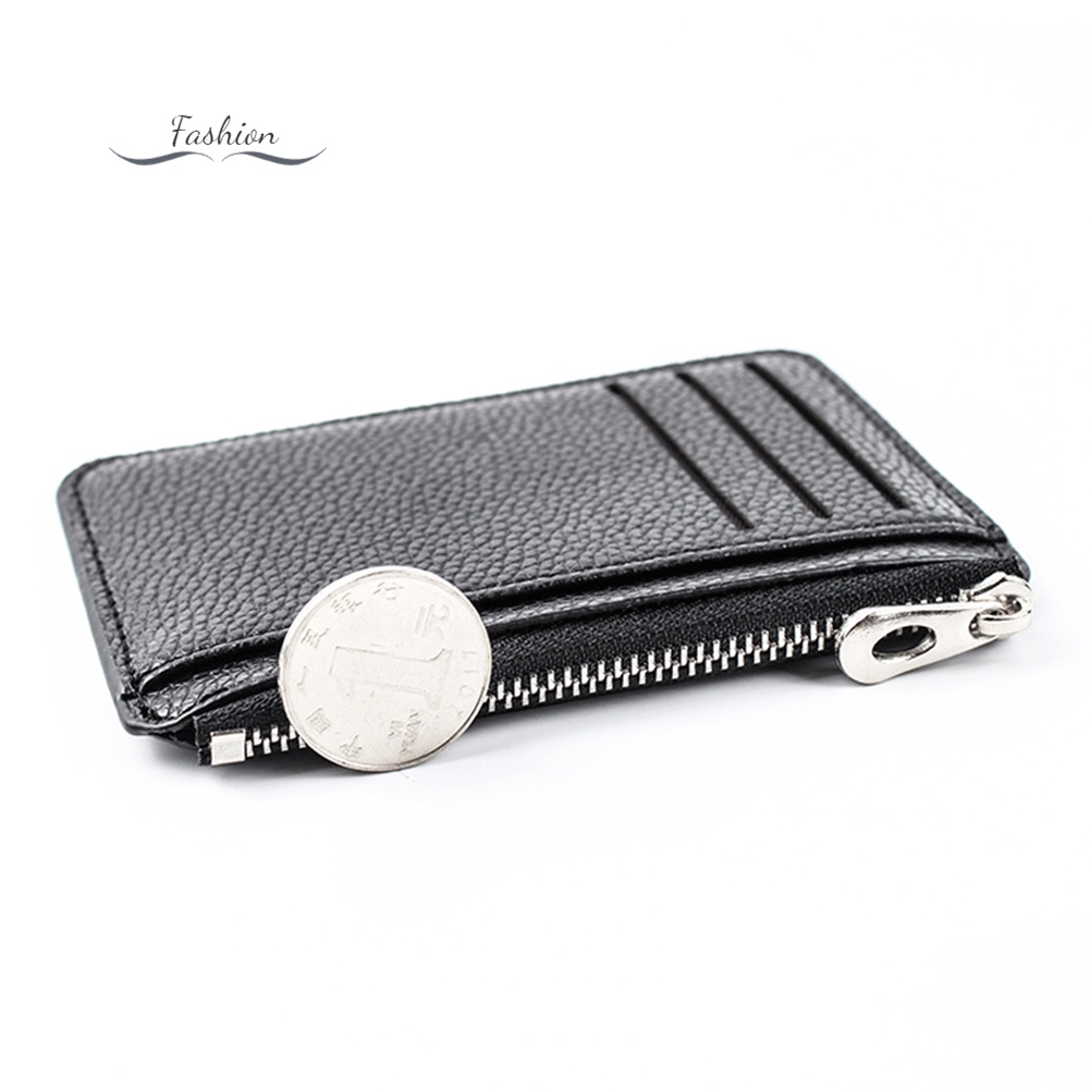 Ví Da PU Mini Màu Trơn Có Khóa Kéo Thời Trang Cho Nam Giá Đỡ