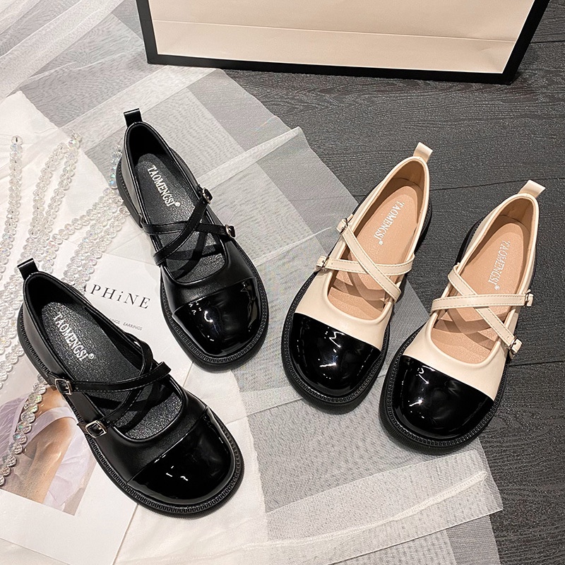 Giày Búp Bê Da Mềm Gót Dày Mũi Tròn Thời Trang Mùa Hè 2023 Cho Nữ