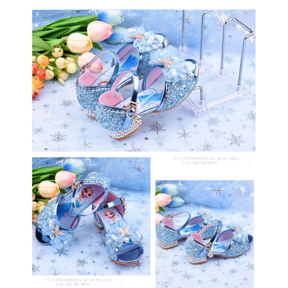 Xăng đan Da Cao Gót Đế Mềm Phong Cách Công Chúa Elsa Xinh Xắn Dành Cho Bé Gái