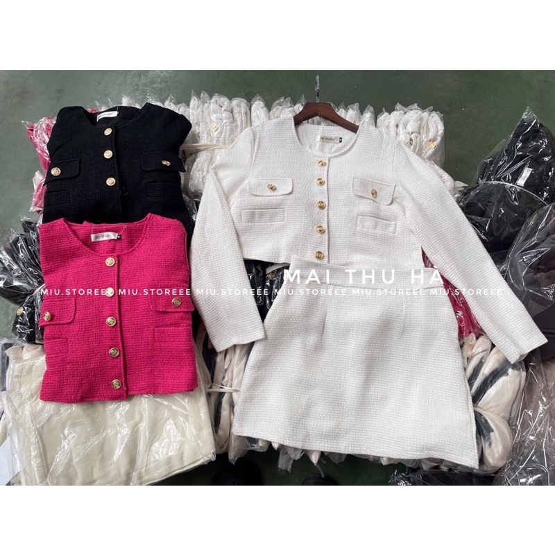 SET DẠ TWEED CÚC ĐỒNG TÚI HỘP KÈM CHÂN VÁY SDTCDT