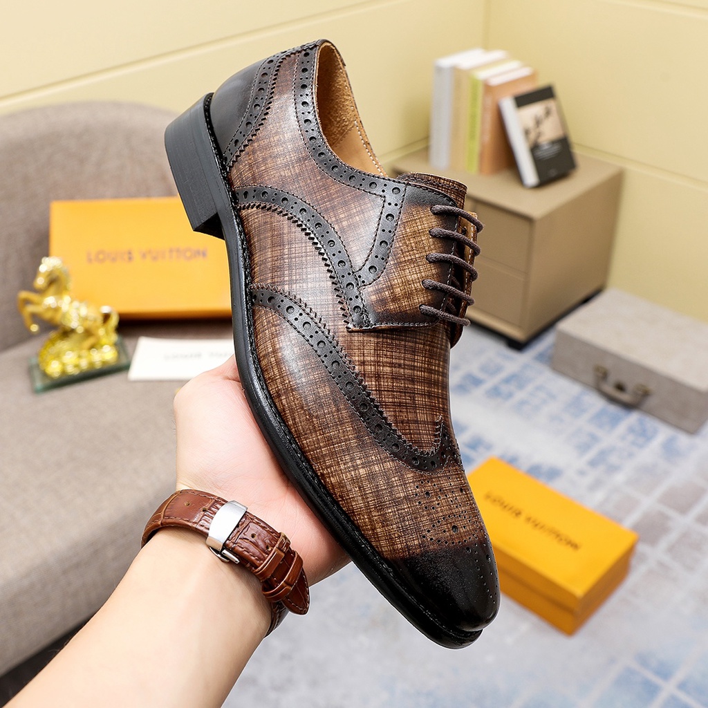 Giày oxfords buộc dây da thật thời trang nam cao cấp thương hiệu Louis Vuitton LV phong cách sang trọng, hiện đại