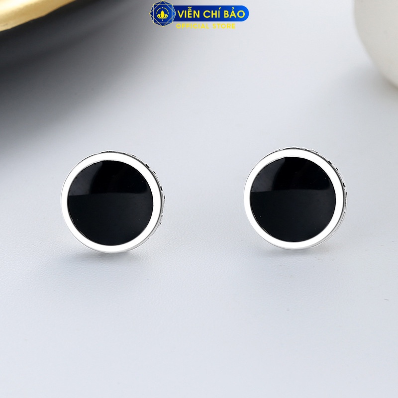Bông tai tròn, tam giác đen chất liệu bạc Thái 925 thời trang phụ kiện trang sức Viễn Chí Bảo B000131 B000152