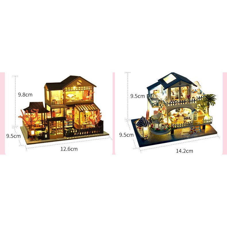 Mô hình ngôi nhà búp bê tự lắp ráp với nội thất mini có đèn DIY thú vị Chất liệu vải gỗ trang trí