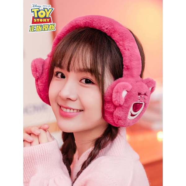 CHỤP TAI BÔNG VÀ KHĂN QUOÀNG CỔ  MÙA ĐÔNG HÌNH GẤU HỒNG DÂU TÂY ĐÁNG YÊU