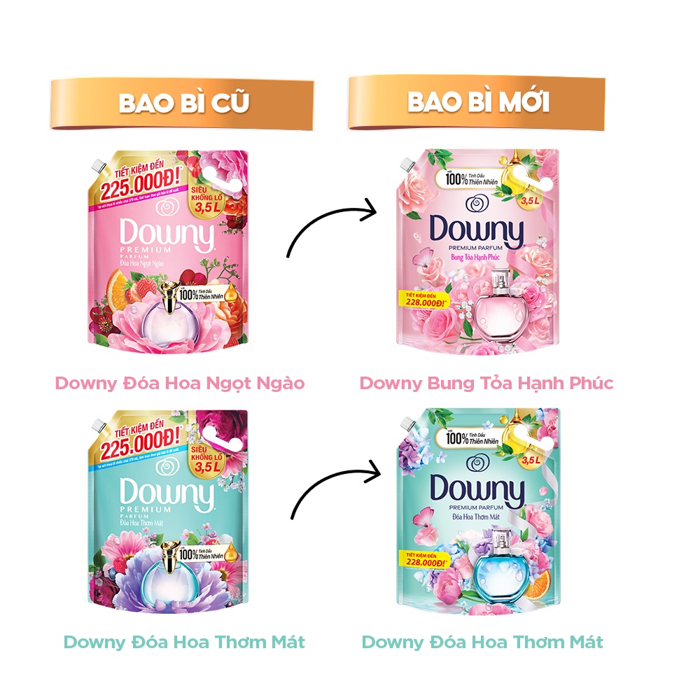 Combo Nước Xả Vải Downy Tinh Dầu Thiên Nhiên Cao Cấp Túi 3.5Lx2