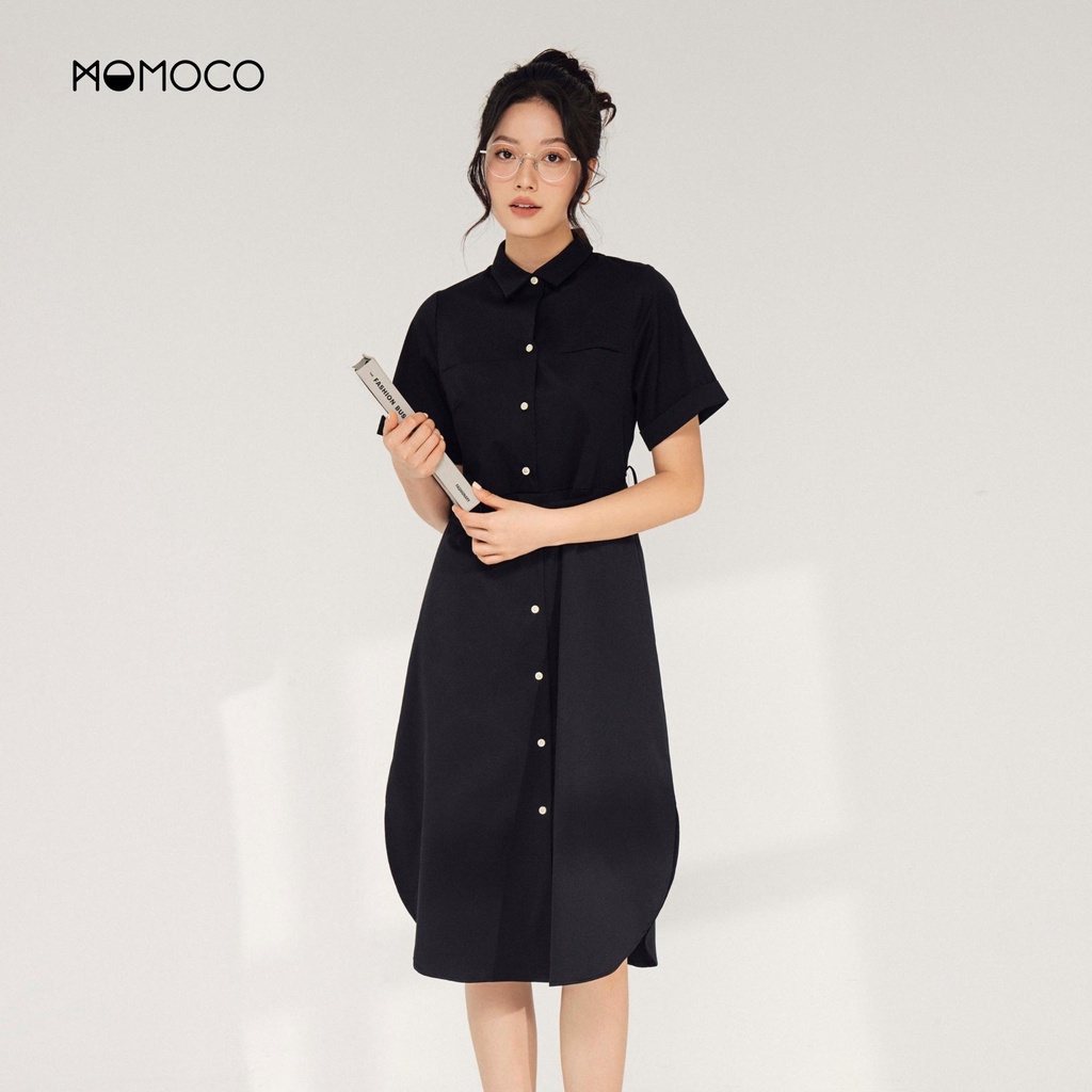 Váy Sơ Mi Ngắn Tay MOMOCO Chất Liệu Cao Cấp Bền Màu Có Đai Thanh Lịch, Dịu Dàng M3032