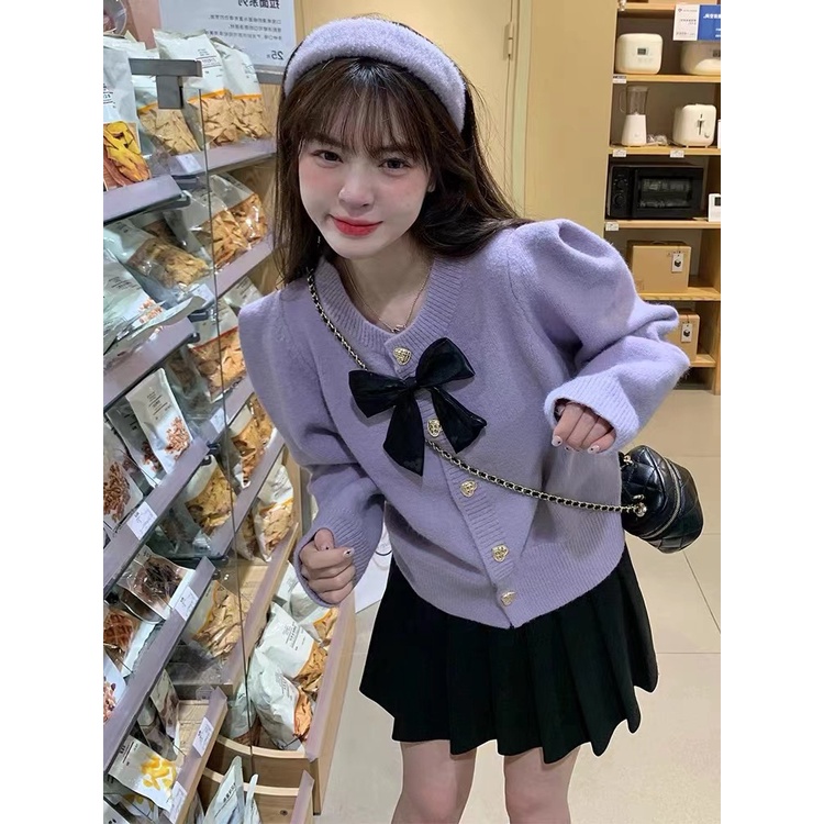 áo len nữ form rộng tăm cộc tay trễ vai mỏng cổ lọ áo khoác carigan thom browne local brand ngắn tay dày hàn quốc dài tay cộc tay Áo khoác cardigan dệt kim phong cách Hàn Quốc xinh xắn thời trang cho nữ