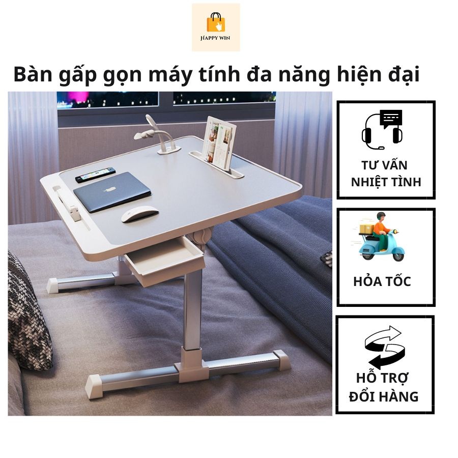 Bàn Học Thông Minh Gấp Gọn Đa Năng Có Khe Cắm Ipad Và Ngăn Kéo, Bàn làm việc kèm đèn, quạt, cổng sạc USB tiện ích