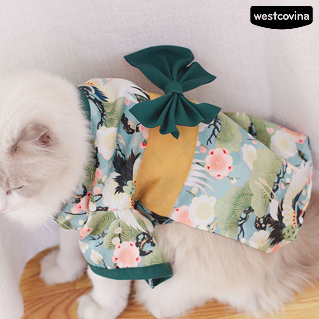 [COD]♘Đầm Kimono Thắt Nơ Xinh Xắn Phong Cách Nhật Bản Cho Mèo Cưng