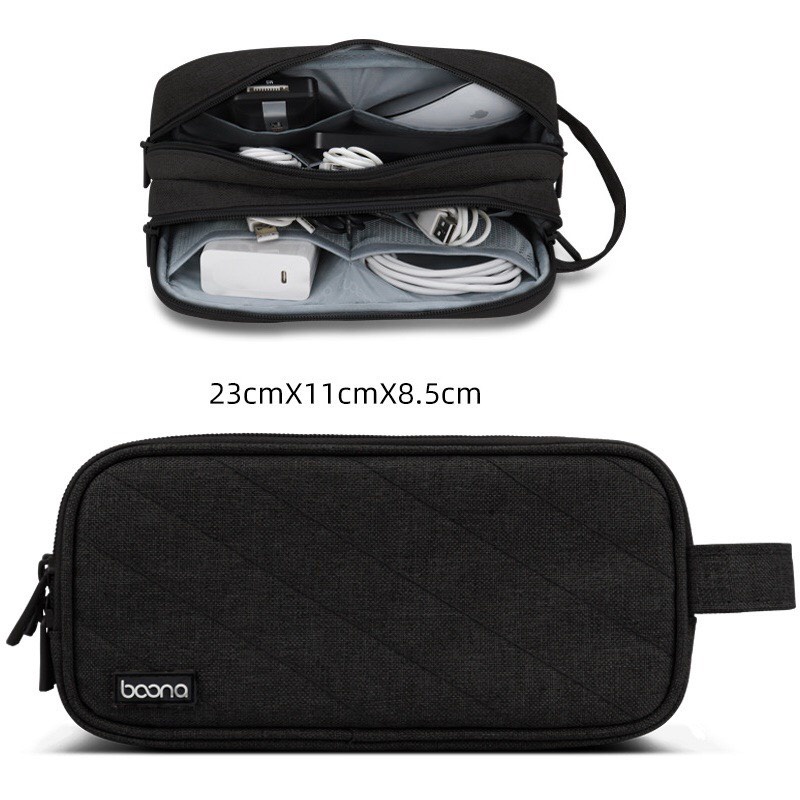 Túi đựng cáp sạc phụ kiện công nghệ 2 ngăn dáng dọc BAONA DRU PK10