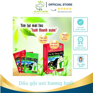 DẦU GỘI THẢO DƯỢC ĐEN TÓC HƯƠNG BƯỞI UNI GIÚP ĐEN TÓC, SẠCH DA ĐẦU, MỀM TÓC, MƯỢT TÓC( Loại 3 gói)