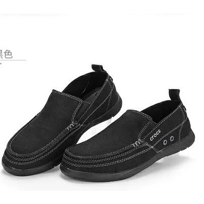 Giày dép crocs, chống hôi chân, đế nhựa, bề mặt vải canvas, Walu Accent Men slip on cho nam màu full đen