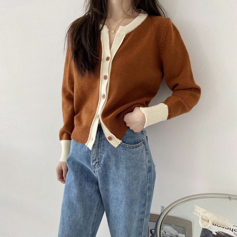 Áo dệt kim SUXI tay dài màu sắc đơn giản dễ phối đồ hợp thời trang