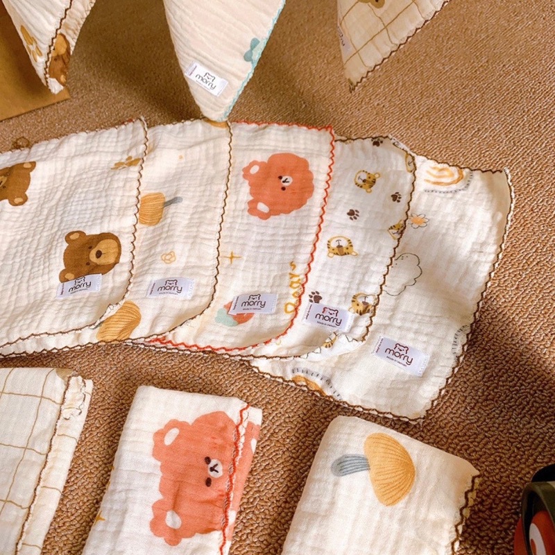 Sét 5 khăn sữa Muslin 4 lớp mềm mại cho bé hãng Morry