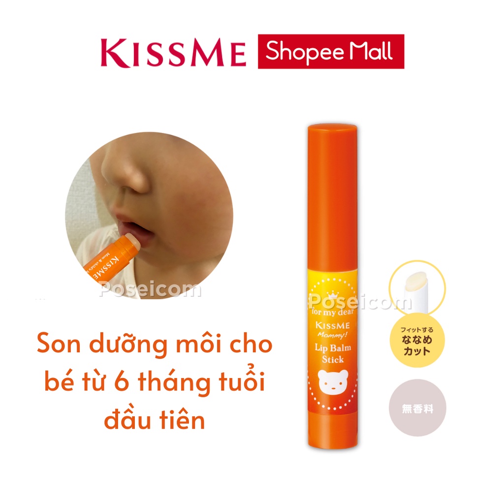 Son dưỡng môi cấp ẩm Kissme Mommy Lip Balm Stick dành cho mẹ và bé từ 6 tháng tuổi da nhạy cảm 2.5g