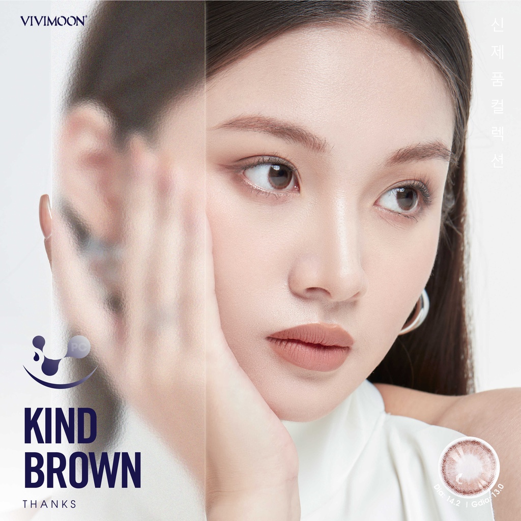 Kính áp tròng VIVIMOON Lens cận khóa ẩm màu nâu tự nhiên Kind Brown