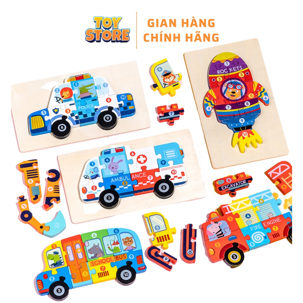 Bộ đồ chơi ghép hình trí tuệ xe các loại bằng gỗ ToyStore FUDAER