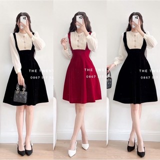 Đầm nhung phối ren ngực