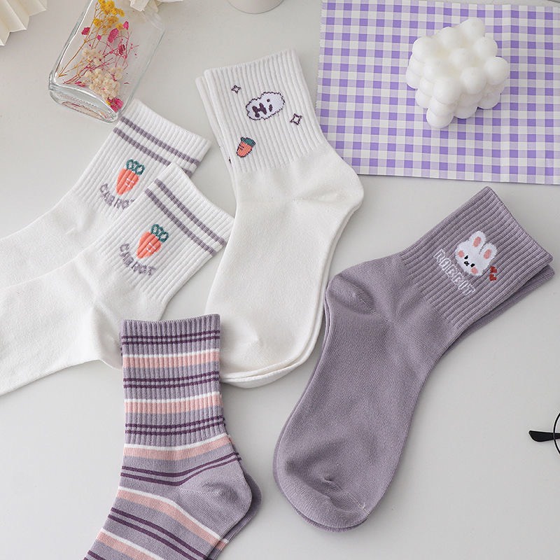 Tất nữ cao cổ, họa tiết thỏ cà rốt đáng yêu, phong cách hàn quốc, chất liệu thoáng mát, thấm hút mồ hôi