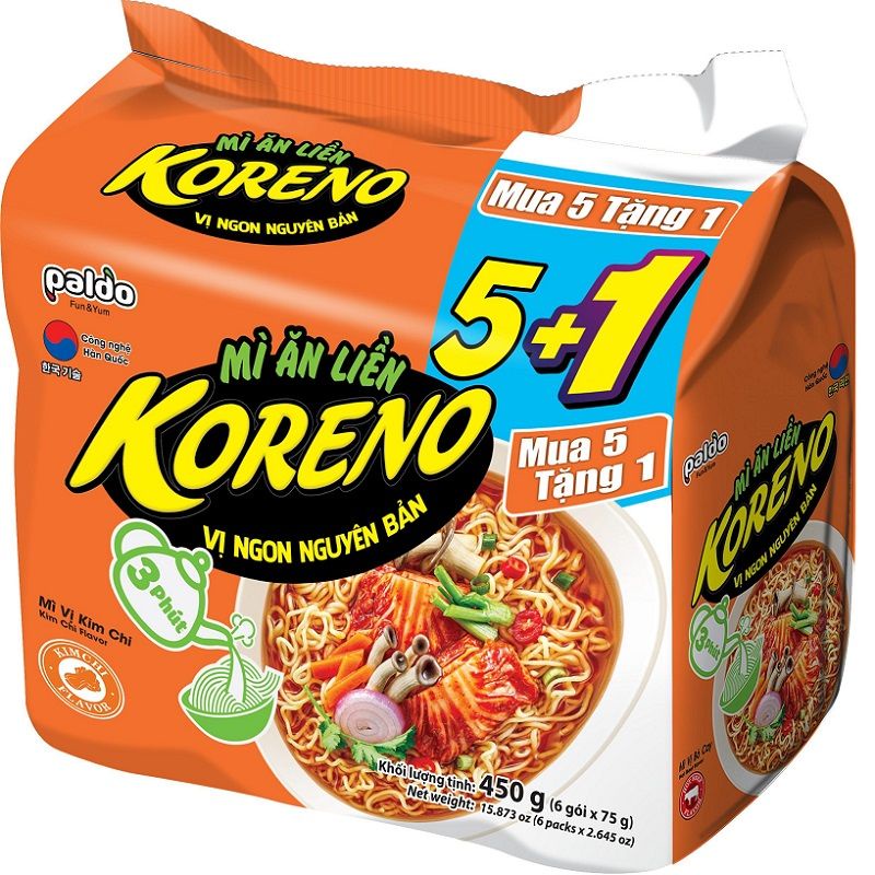 Lốc 6 Gói Mì Koreno Vị Kim Chi 75g