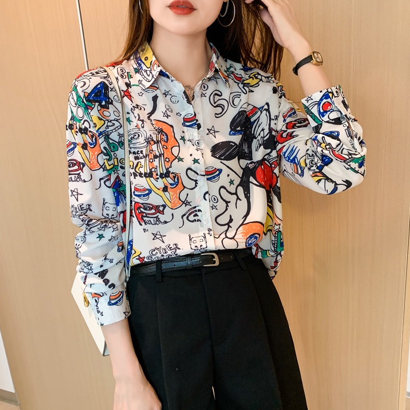 Áo Sơ Mi Tay Dài In Họa Tiết Hoạt Hình Thời Trang Mùa Hè Cho Nữ