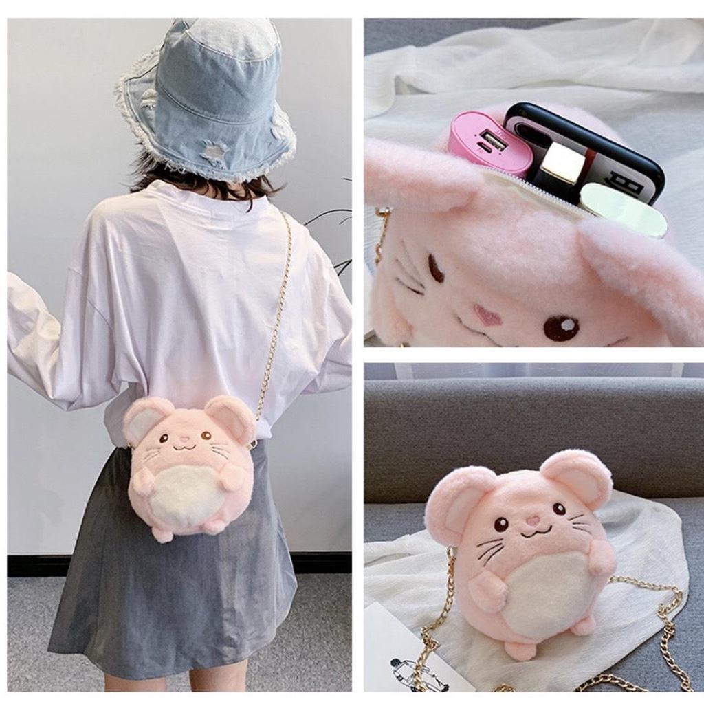 Túi Đeo Chéo Gấu Bông Hình Con Chuột Dây Xích - Túi Đeo Vai Xinh Xắn