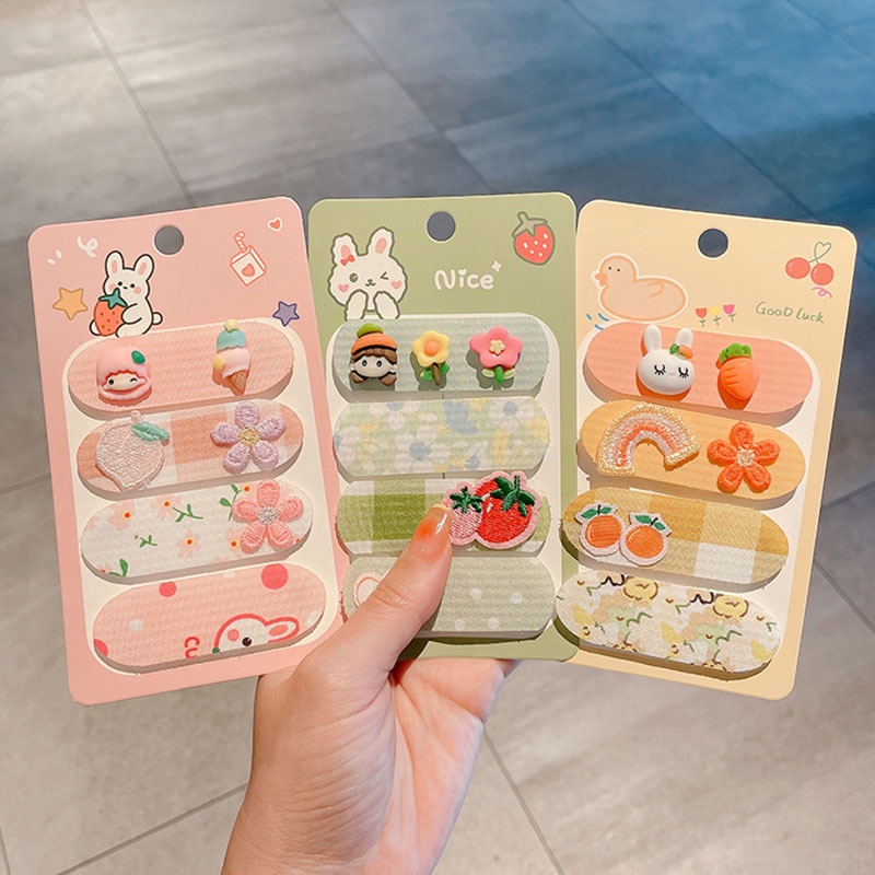 Bộ 4 Miếng Dán Tóc Họa Tiết Hoạt Hình Kiểu Hàn Quốc Dễ Thương Cho Bé