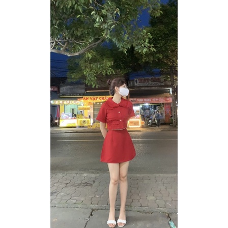 SET CROP BỐ DẠ TƯA LAI + CHÂN VÁY ĐỎ