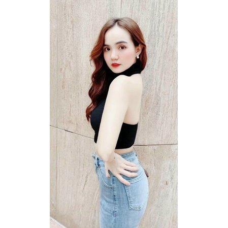 Áo yếm trơn, áo croptop hở lưng có ngọc chất gân nhuyễn