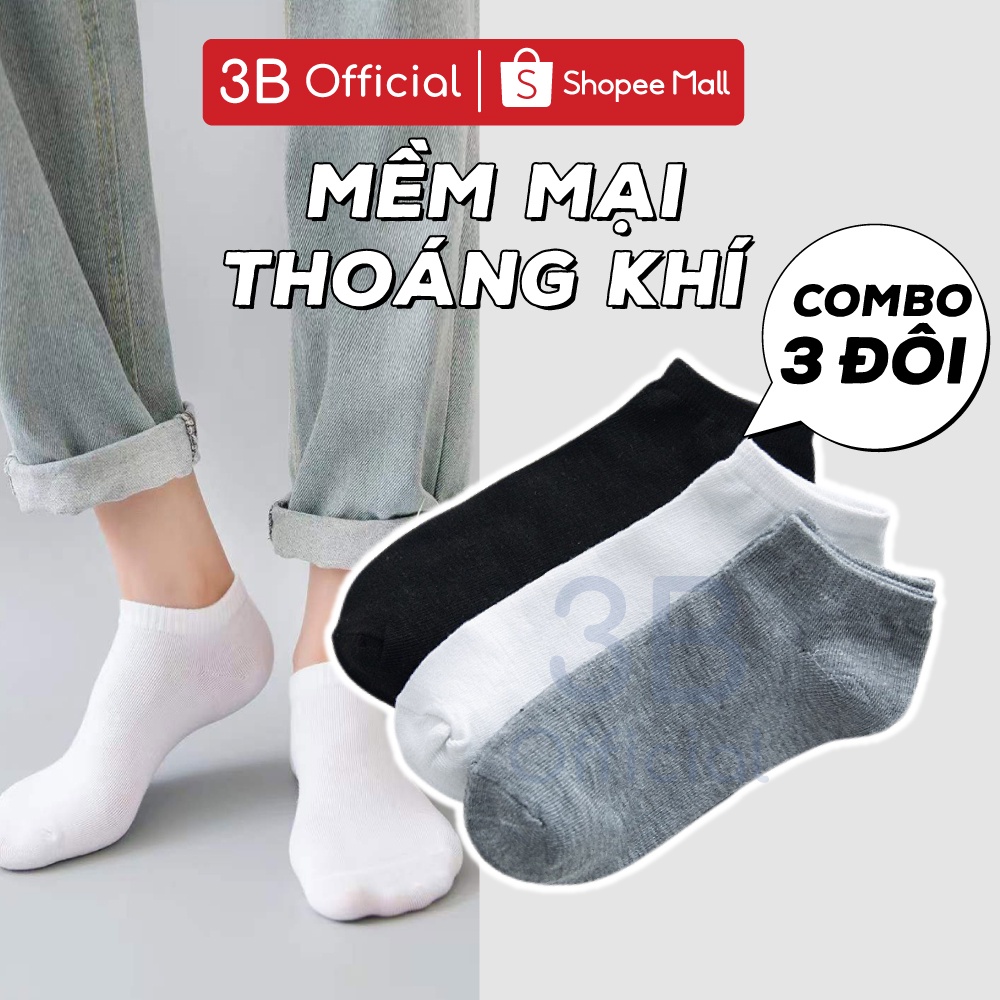 [Combo 3 đôi] Tất lười nam nữ chất cotton 3B thấm hút mồ hôi, chất cotton pha- [Tất lười 3 đôi]