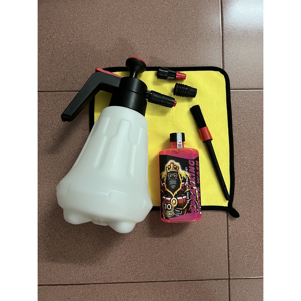 combo 4 món rửa xe tại nhà với bình xịt bọt tuyết xà bông sprayking