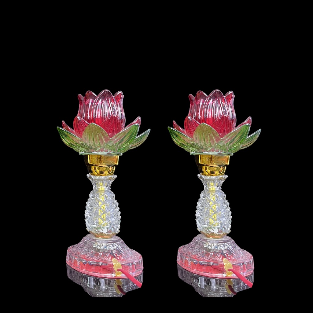 Đèn led 123B  7màu thủy tinh hoa sen thân hình trái thơm (vật phẩm bàn thờ ) - phật giáo tuệ quang