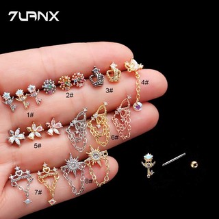 7uanX 1 Bông Tai Tua Rua 7uanX Bằng Thép Không Gỉ Dát Đá Zircon Hai Đầu Xoắn Ốc