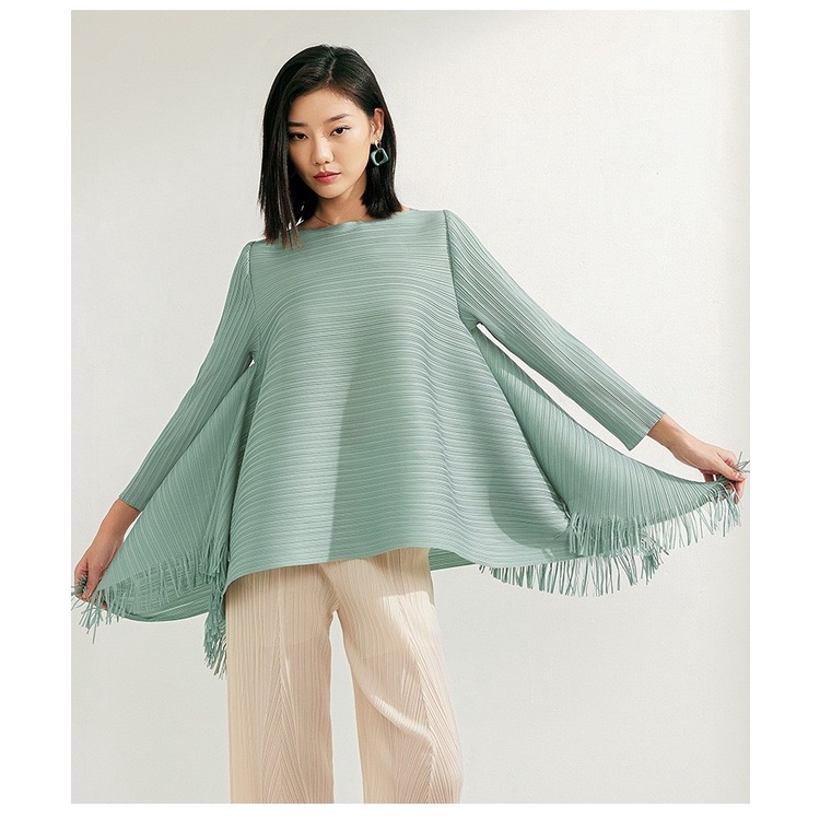 (HÀNG SẴN) Áo thun lò xo tay lỡ dáng chữ A, áo thun vải nhúng form rộng dài có tua rua vạt áo, freesize 80kg