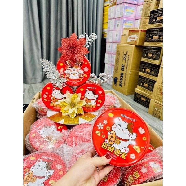 Bánh hộp thiếc mèo tròn thần tài