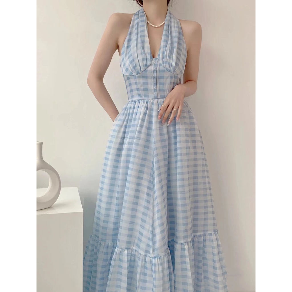 𝐌𝐚𝐲𝐚 𝐃𝐫𝐞𝐬𝐬 - Đầm yếm hoạ tiết caro xanh baby