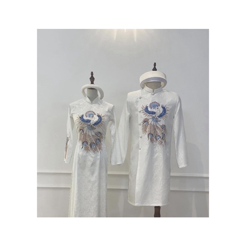 Áo Dài Cưới Cô Dâu Trắng Chú Rể Cặp Nam Nữ Cưới Hỏi Cao Cấp