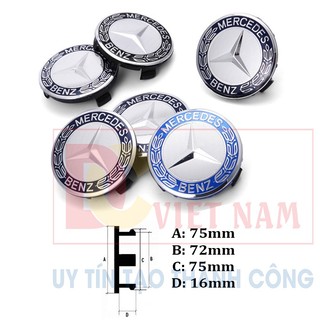 Biểu tượng Logo Mercedes Benz chụp mâm bánh xe ô tô 75mm