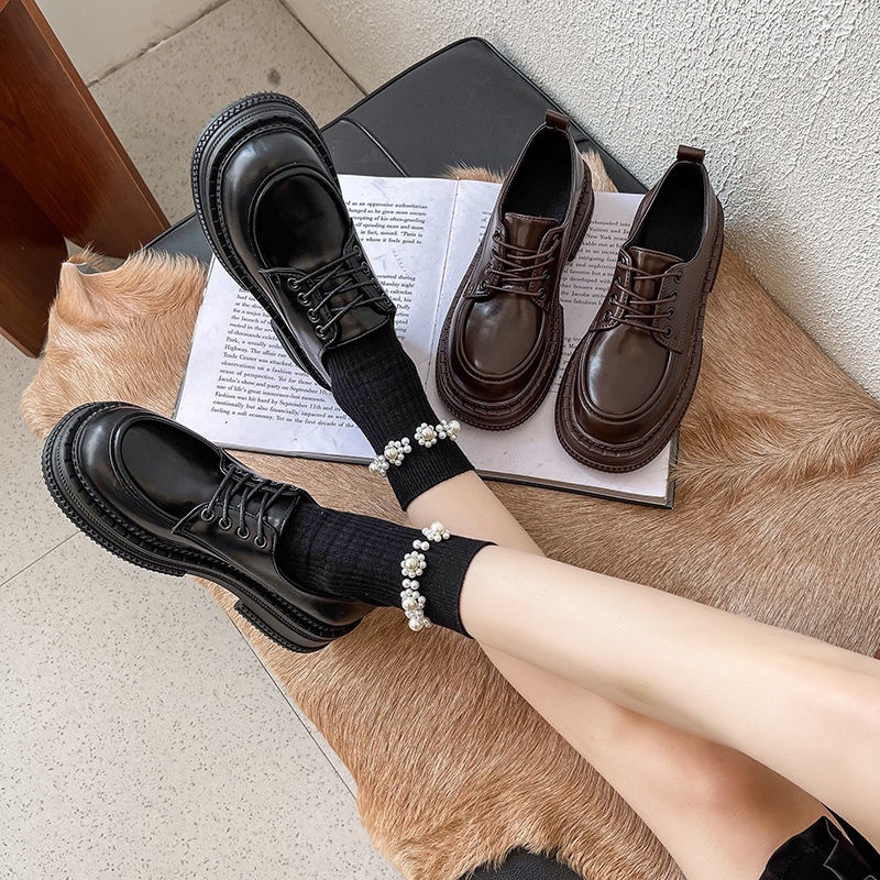 Giày Da Oxford Đế Dày Màu Nâu Phong Cách retro Anh Quốc Cho Nữ