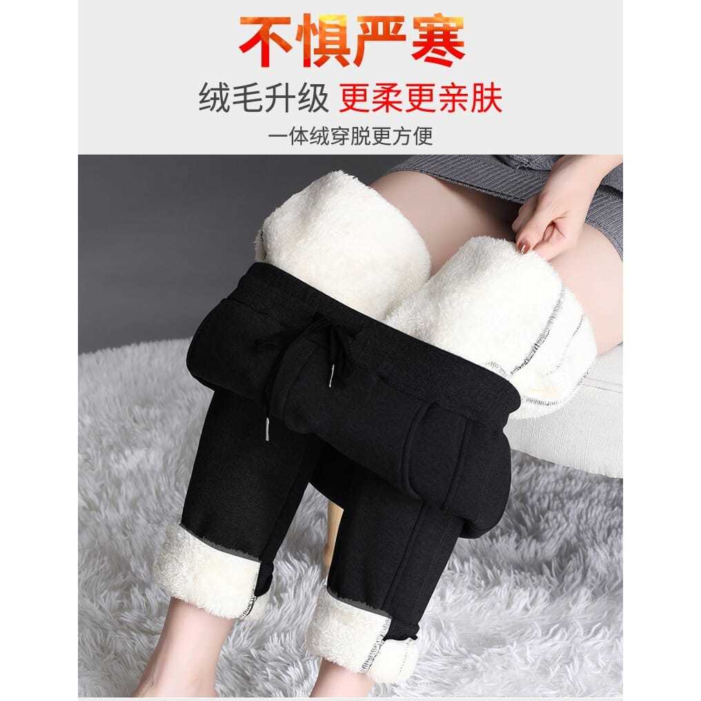 Quần Legging Cotton Lót Lông Cừu Dày Dặn Lưng Cao Giữ Ấm Mùa Đông Cho Nữ