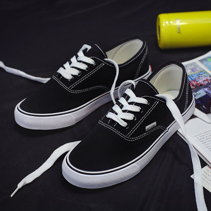 Giày thể thao van classic đen trắng buộc dây QC, giày ulzzang bata học sinh vải canvas full box SAGI ĐẶNG